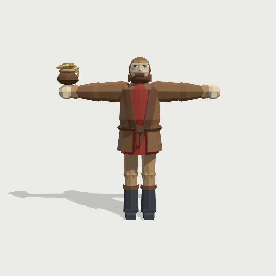 Merchant low-poly 3D model, front render