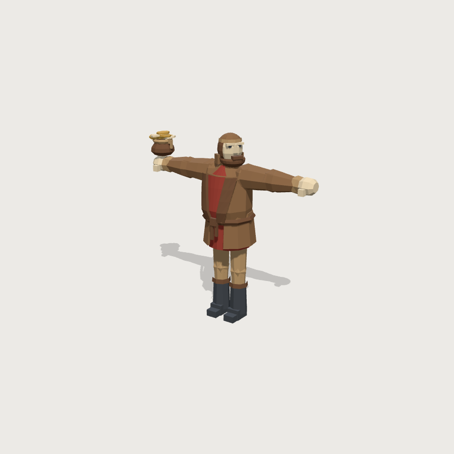 Merchant low-poly 3D model, pose Head render