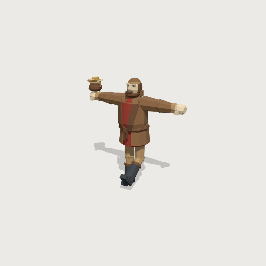 Merchant low-poly 3D model, pose LeftLeg render