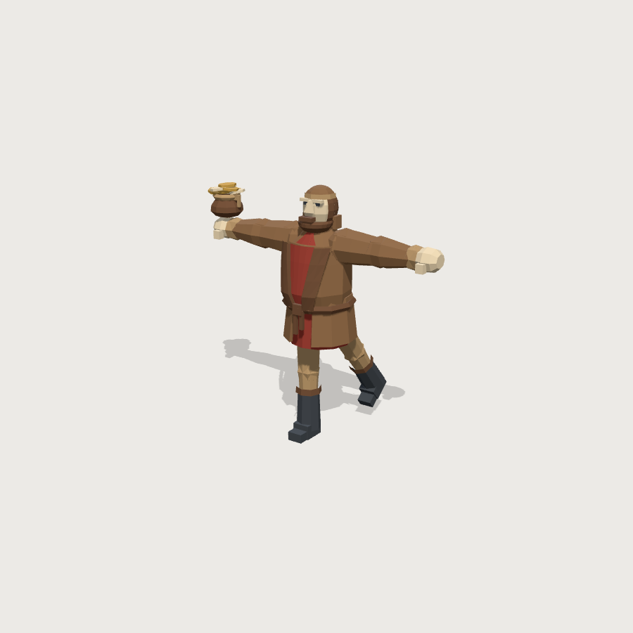 Merchant low-poly 3D model, pose LeftUpLeg render