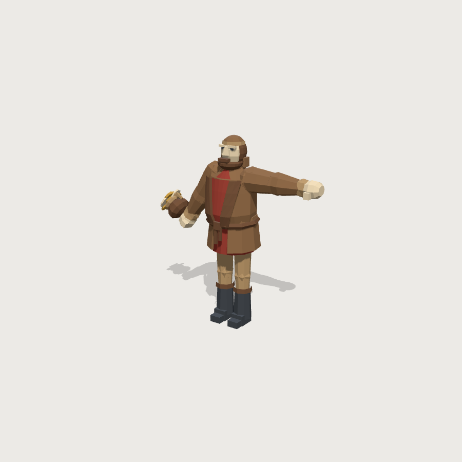 Merchant low-poly 3D model, pose RightArm render