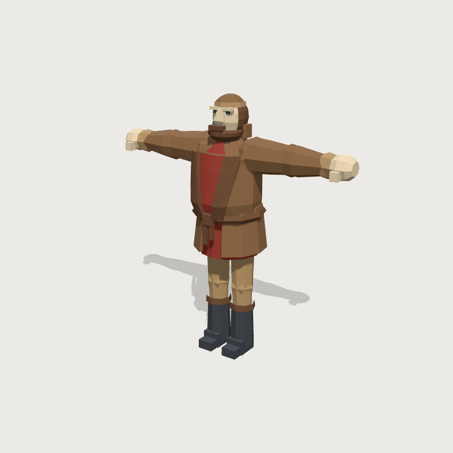 Merchant low-poly 3D model, removed coin pouch render