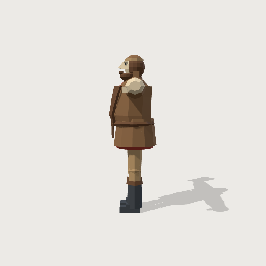 Merchant low-poly 3D model, right render