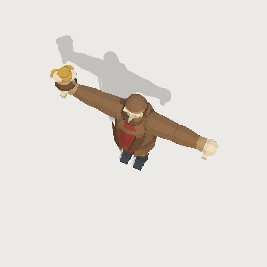 Merchant low-poly 3D model, top render