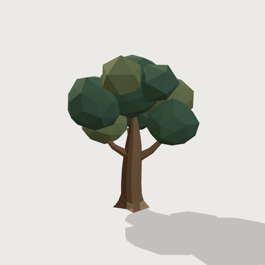 Oak Tree low-poly 3D model, back render