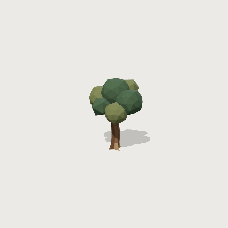 Oak Tree low-poly 3D model, detail render