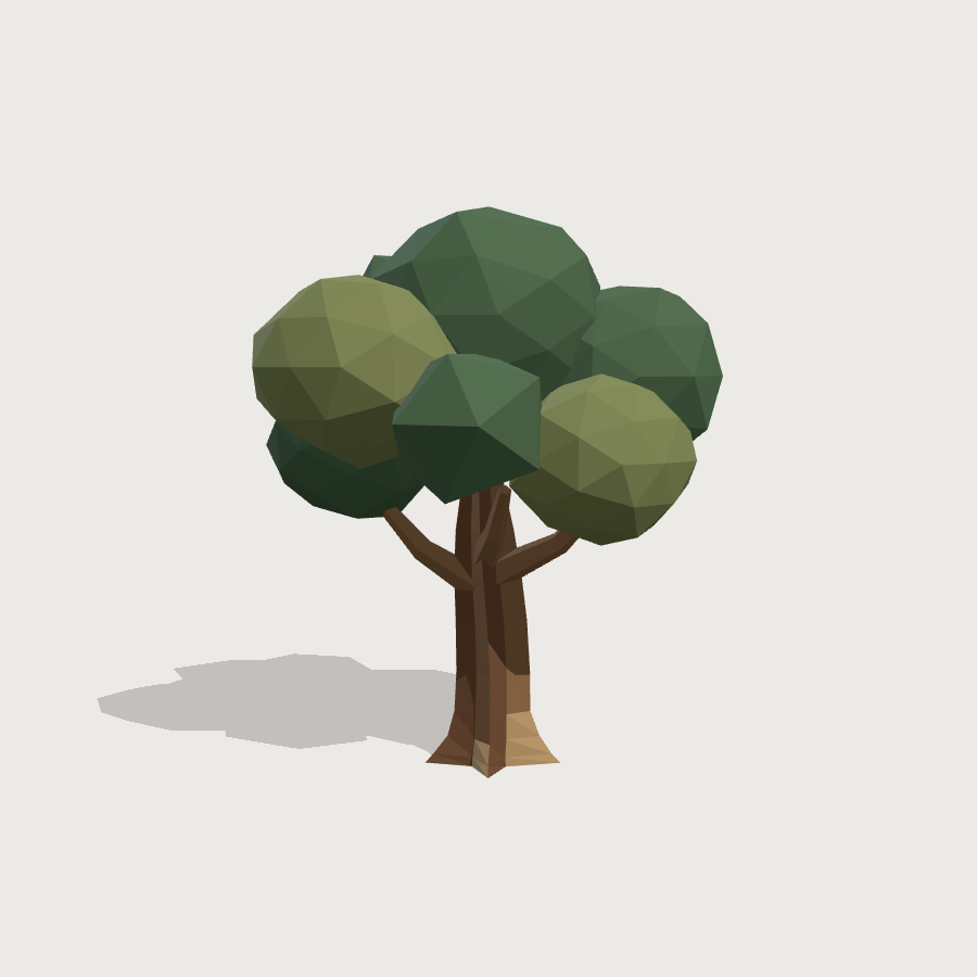 Oak Tree low-poly 3D model, front render