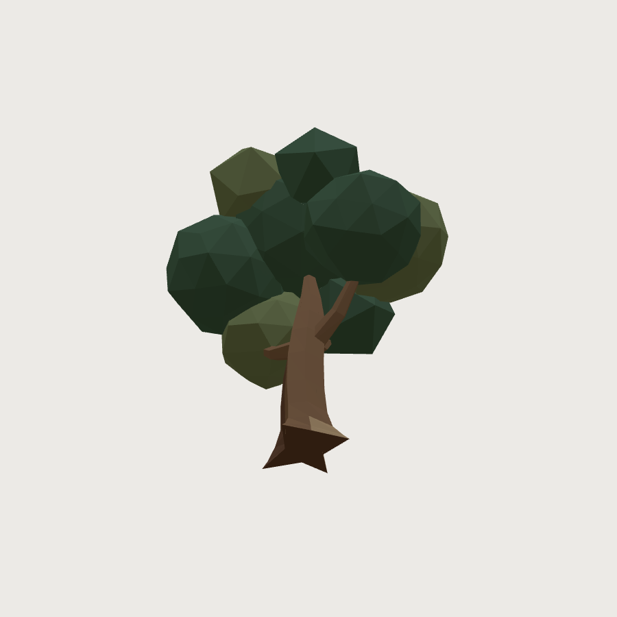 Oak Tree low-poly 3D model, low back render