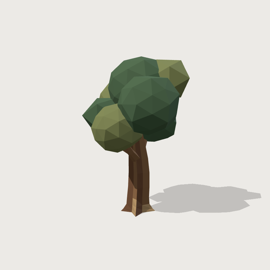Oak Tree low-poly 3D model, right render