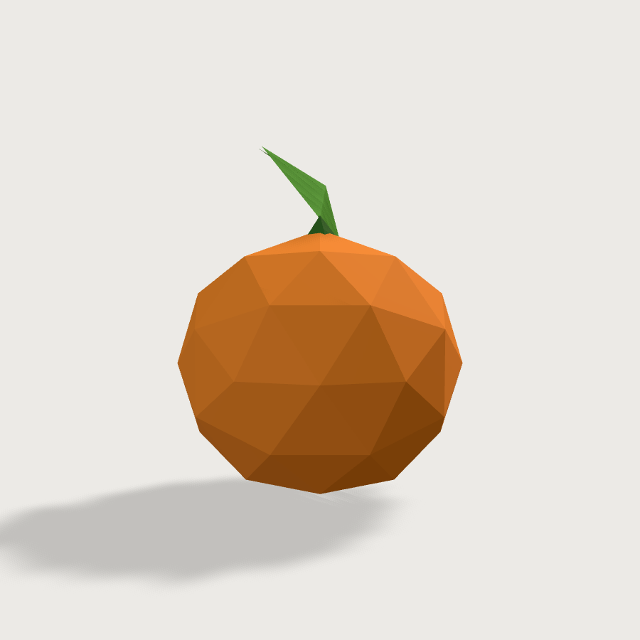 Orange low-poly 3D model, left render