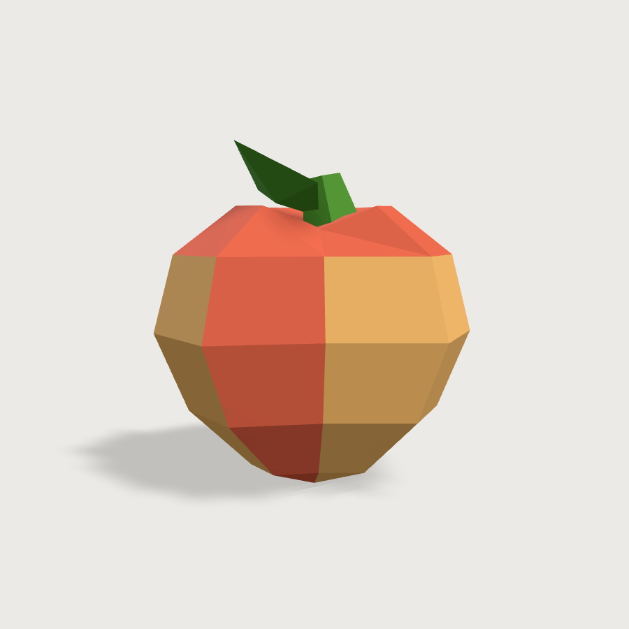 Peach low-poly 3D model, front render