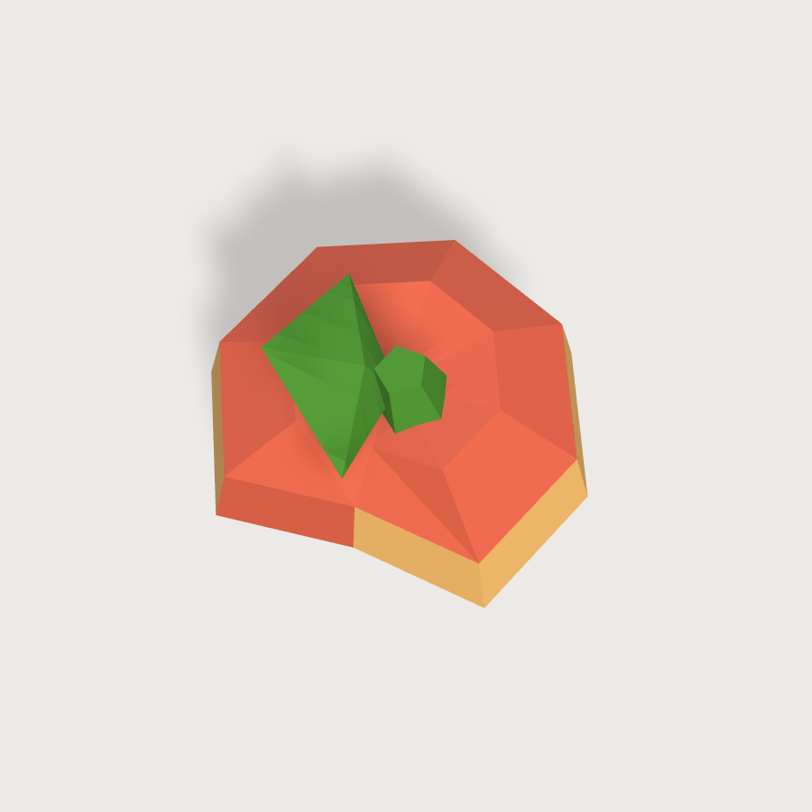 Peach low-poly 3D model, top render