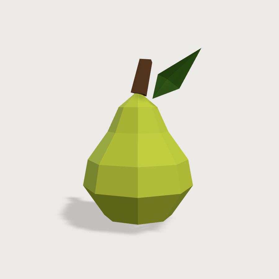 Pear low-poly 3D model, front render