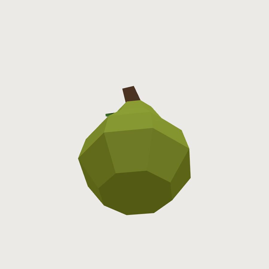 Pear low-poly 3D model, low back render