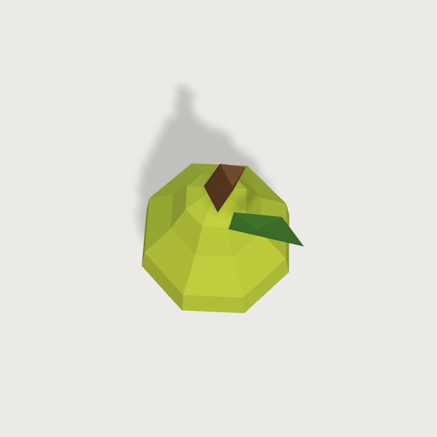 Pear low-poly 3D model, top render