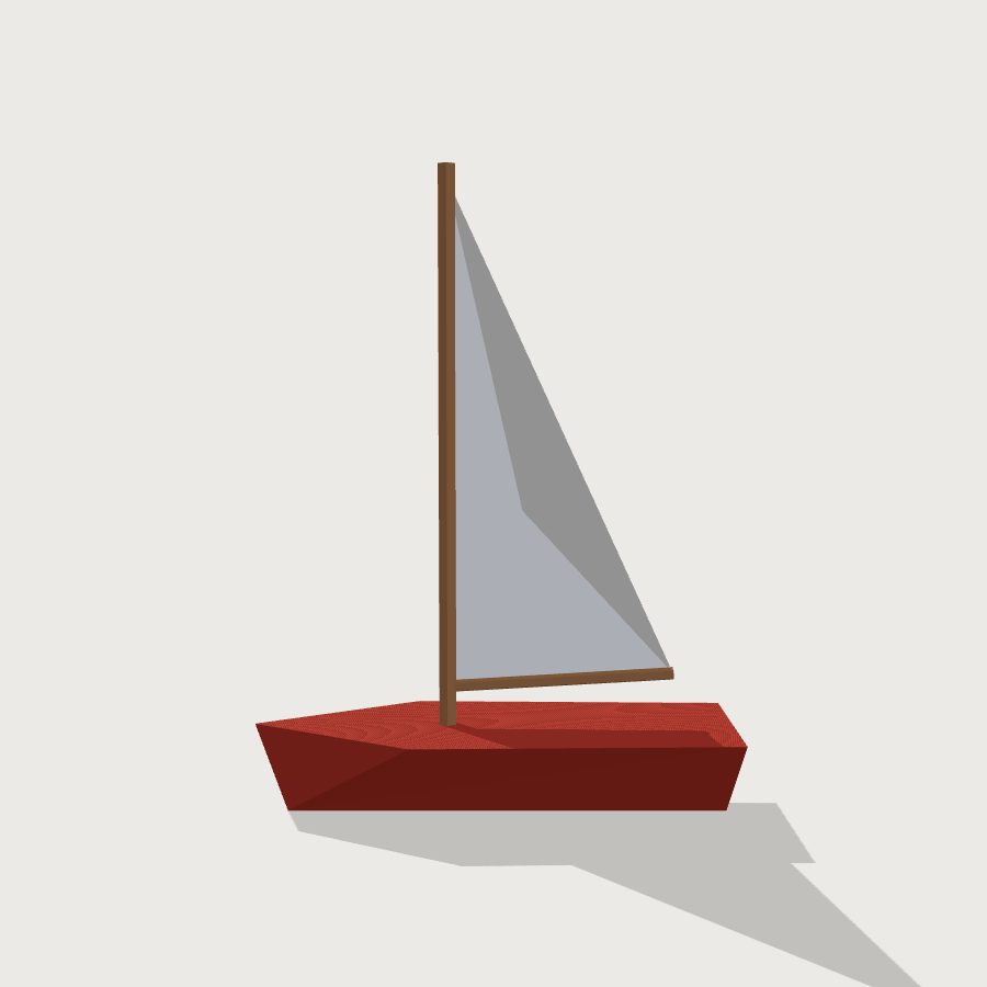 Sailboat low-poly 3D model, back render