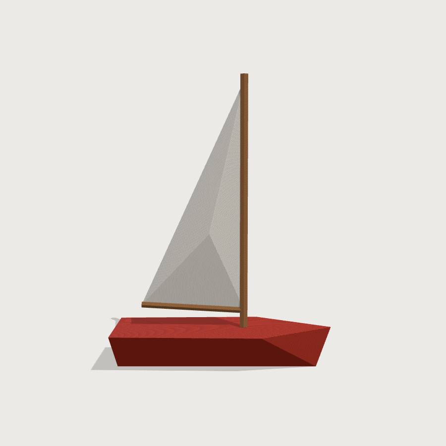 Sailboat low-poly 3D model, front render
