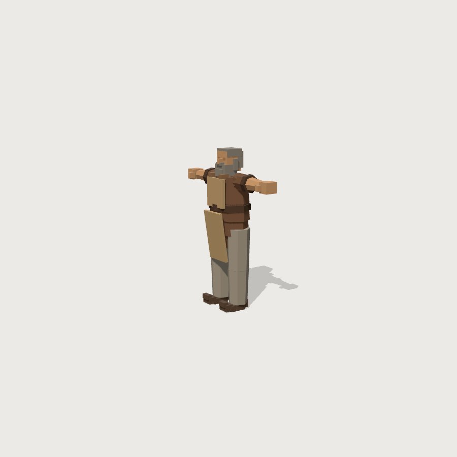 Villager low-poly 3D model, detail render