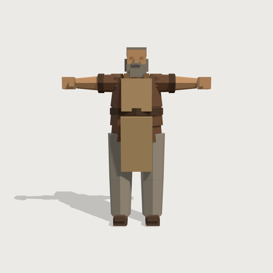 Villager low-poly 3D model, front render