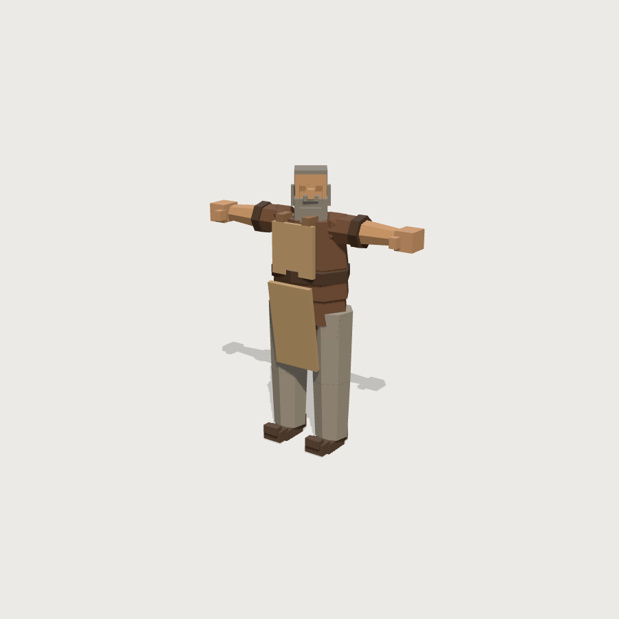 Villager low-poly 3D model, pose Head render