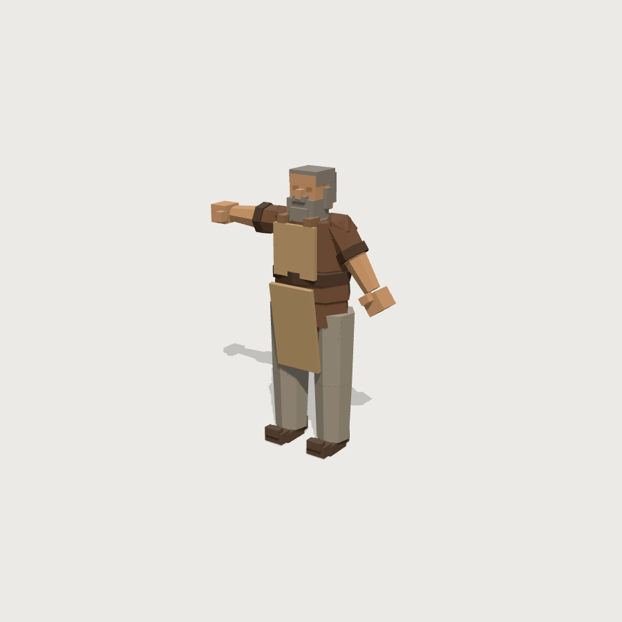 Villager low-poly 3D model, pose LeftArm render