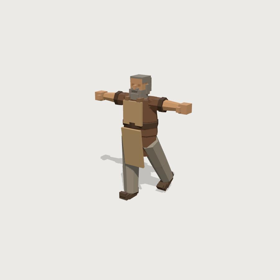 Villager low-poly 3D model, pose LeftUpLeg render