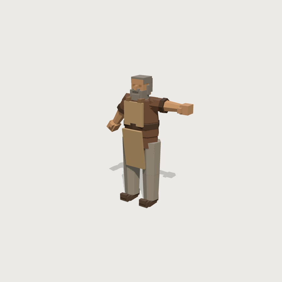 Villager low-poly 3D model, pose RightArm render