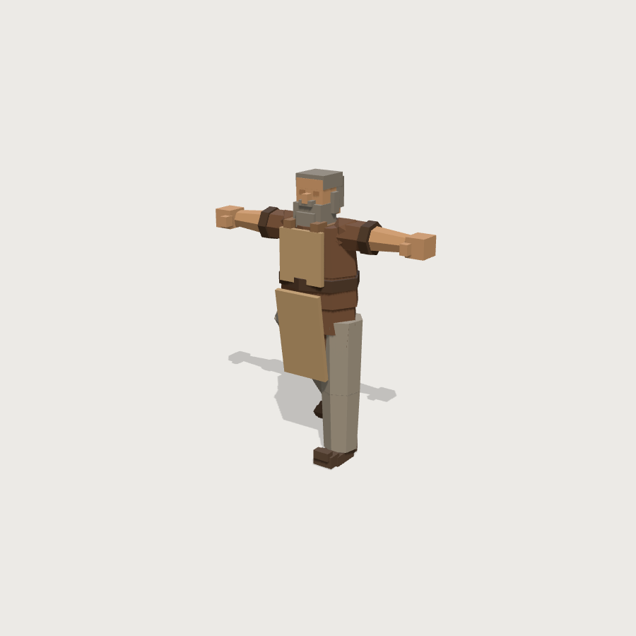 Villager low-poly 3D model, pose RightUpLeg render