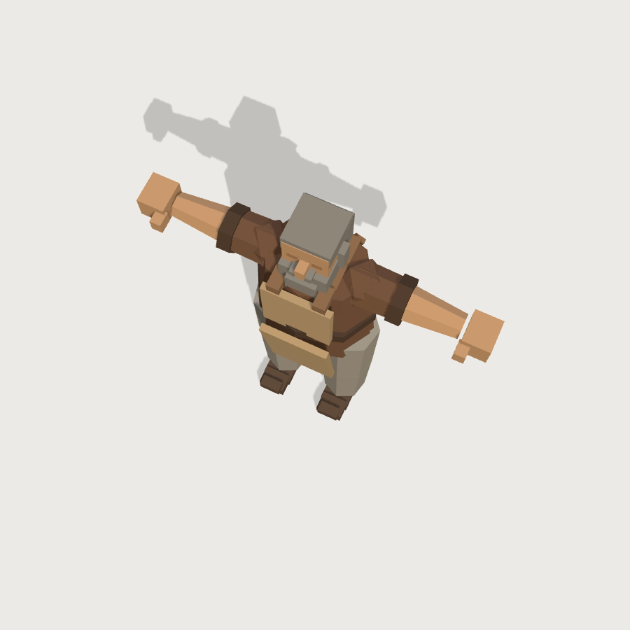 Villager low-poly 3D model, top render