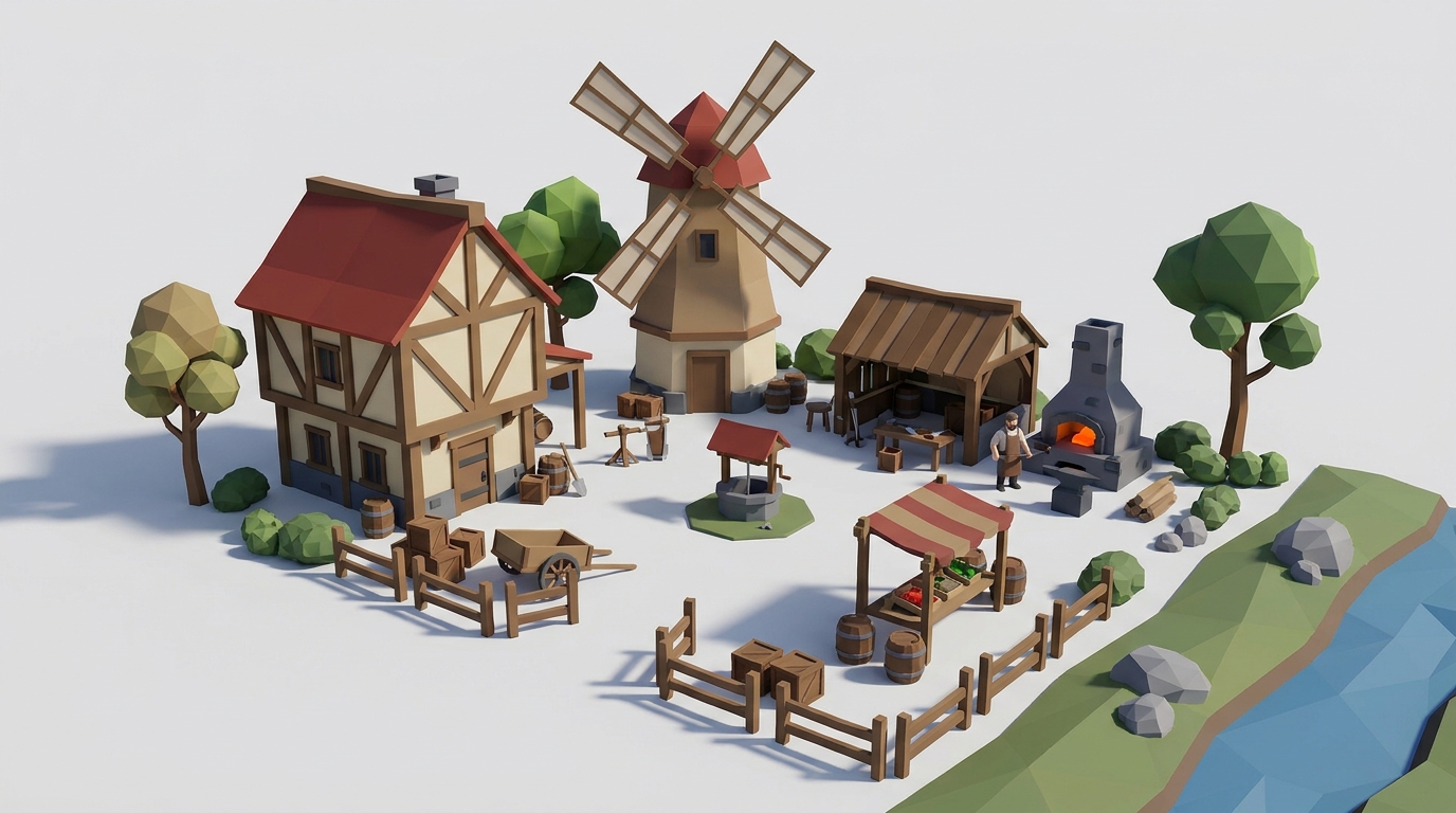 Medieval Village Kit low-poly 3D kit